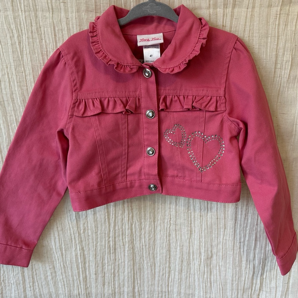 Little Lass Pink Jean Jacket with Heart Details